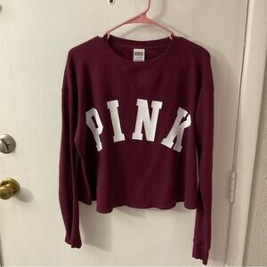 PINK Victoria Secret Long Sleeve Crewneck Cropped Thermal Boxy T-Shirt Casual